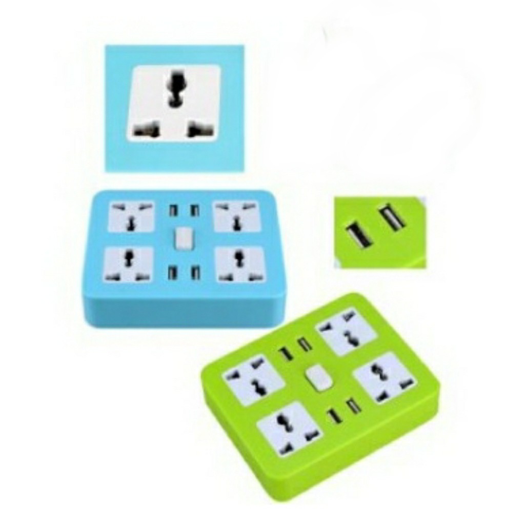 Stop kontak dengan 4 outlet 4 USB Multifungsi kabel 2meter