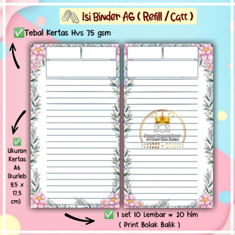 

Refill binder | Kertas Binder A6