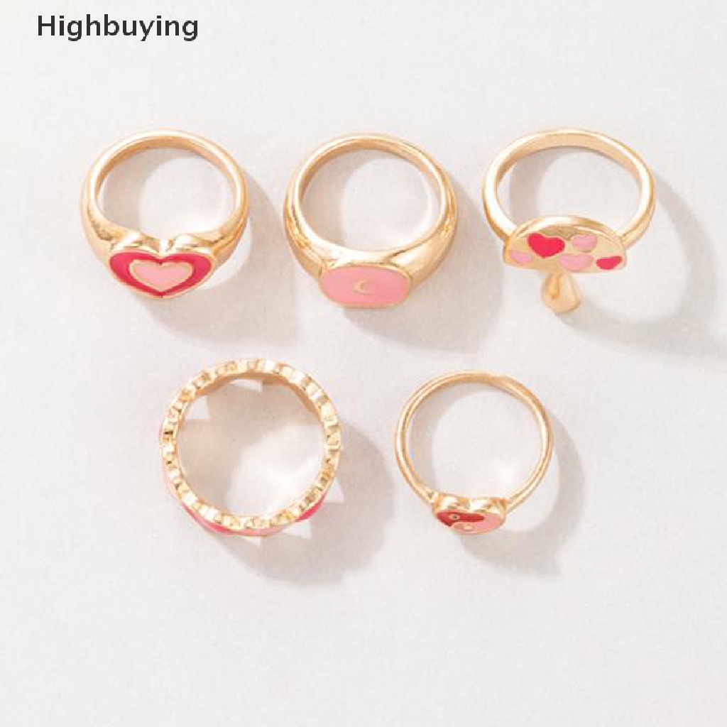 Hbid 5Pcs / set Cincin Enamel Bahan Metal Untuk Wanita