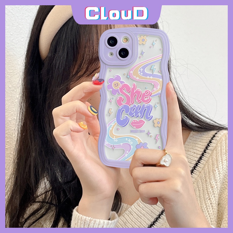 Casing Redmi Note11 10 11s 9pro 9s 11pro Note 10s Redmi A1 9 10 9A 9T 9C NFC 10A 10 9 8 Note 11s Note 10 Pro Max Rainbow Warna-Warni Huruf Inggris Bunga Lucu Lembut Bergelombang Edge Case