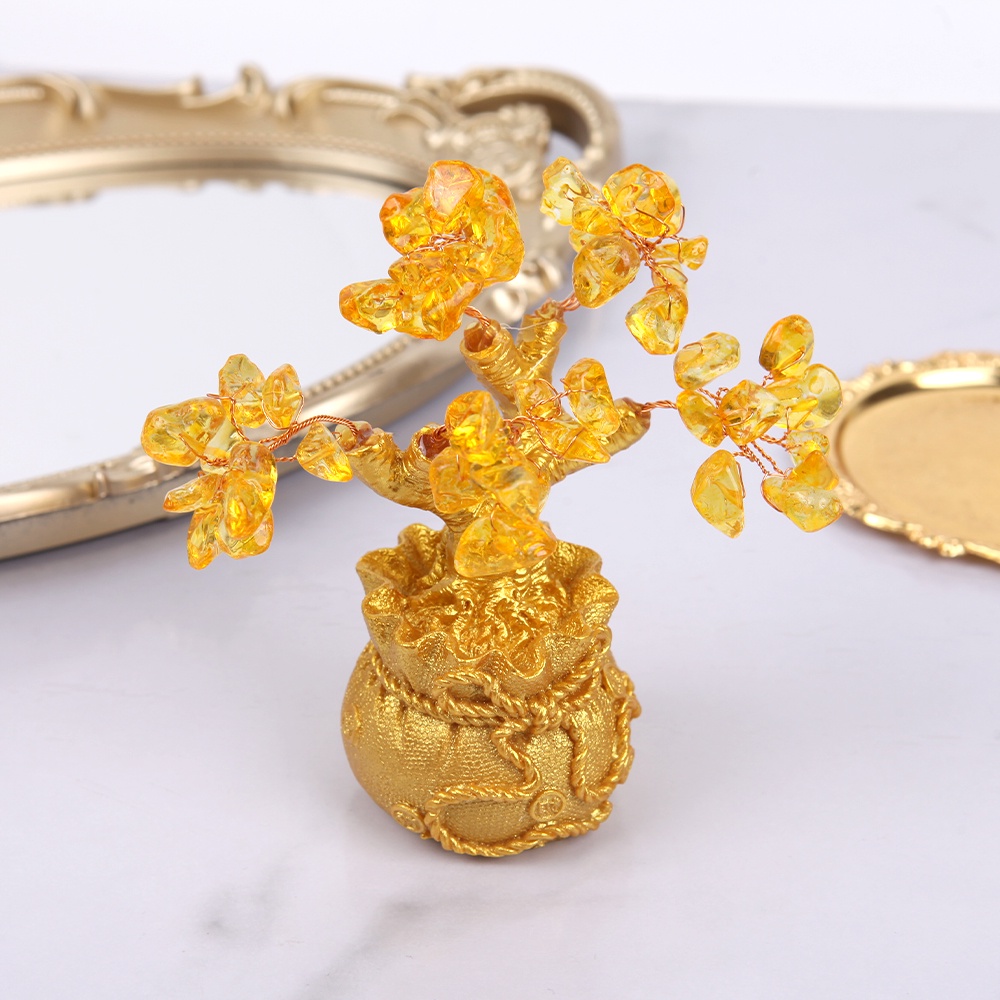 Natural Crystal Bonsai Moneybag Tree Ornaments Home Decoration / Feng Shui Citrine Lucky Tree Ornament For Tabletop Artificial Home Decor / Lucky Tree Feng Shui Money Tree for  Garden Livingroom Office Party Ornament Home Decor