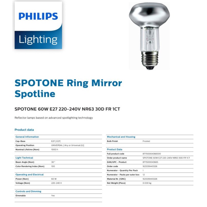 Philips Spot (Reflektor Bulb) 25 Watt, 40 Watt, 60 Watt