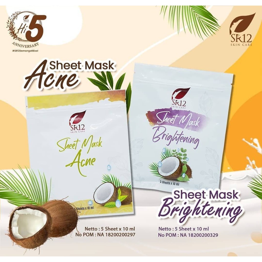 SR12 SHEET MASK BRIGHTENING Mencerahkan Kulit Wajah SR12 SHEET MASK ACNE Merawat Kulit Berjerawat