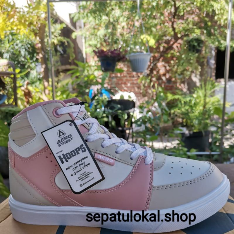 AEROSTREET HOOPS PINK KREM SEPATU SNEAKERS LOKAL LOCAL WANITA CEWEK SPORT OLAHRAGA LARI JOGGING
