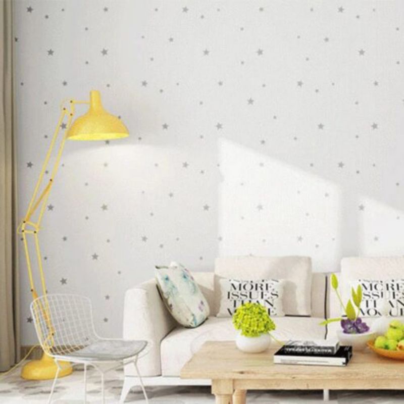wallpaper dinding motif Bintang berserat warna putih