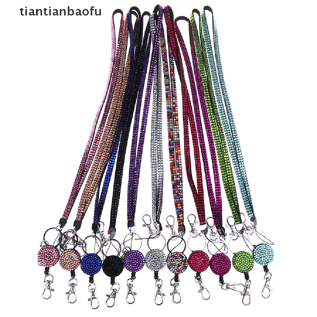 [tiantianbaofu] Neck lanyard retractable badge reel crystal rhinestone phone key hang rope Boutique