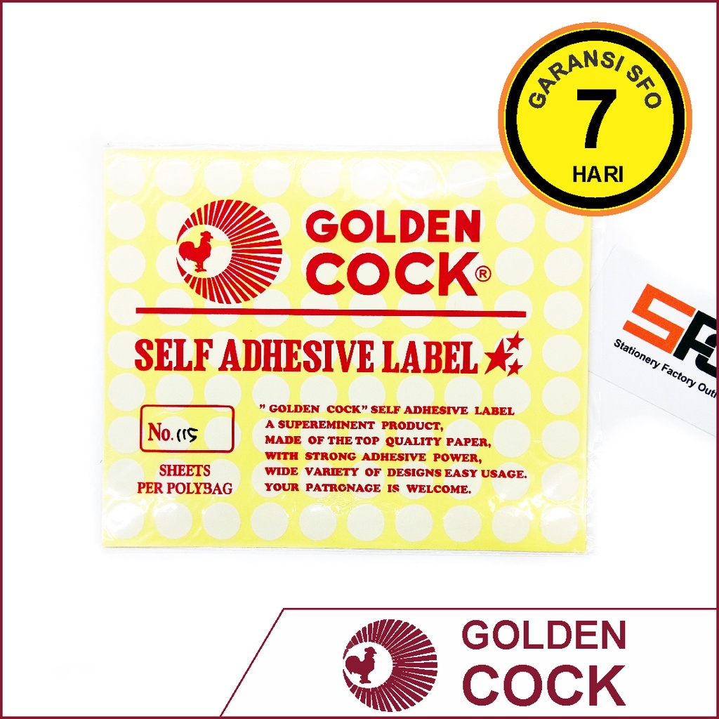 

Label Sticker Golden Cock 115 - 17 mm - SFO Semarang Official