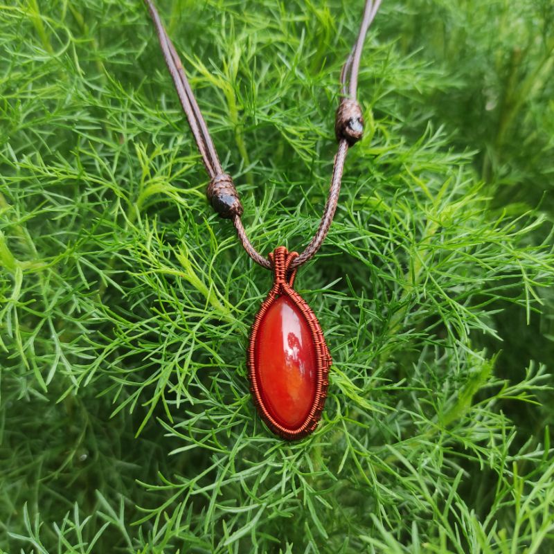 Kalung etnik liontin batu akik Pandan merah sisik betik (N)