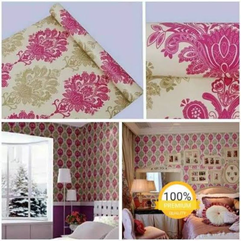 wallpaper dinding motif batik pink Coklat