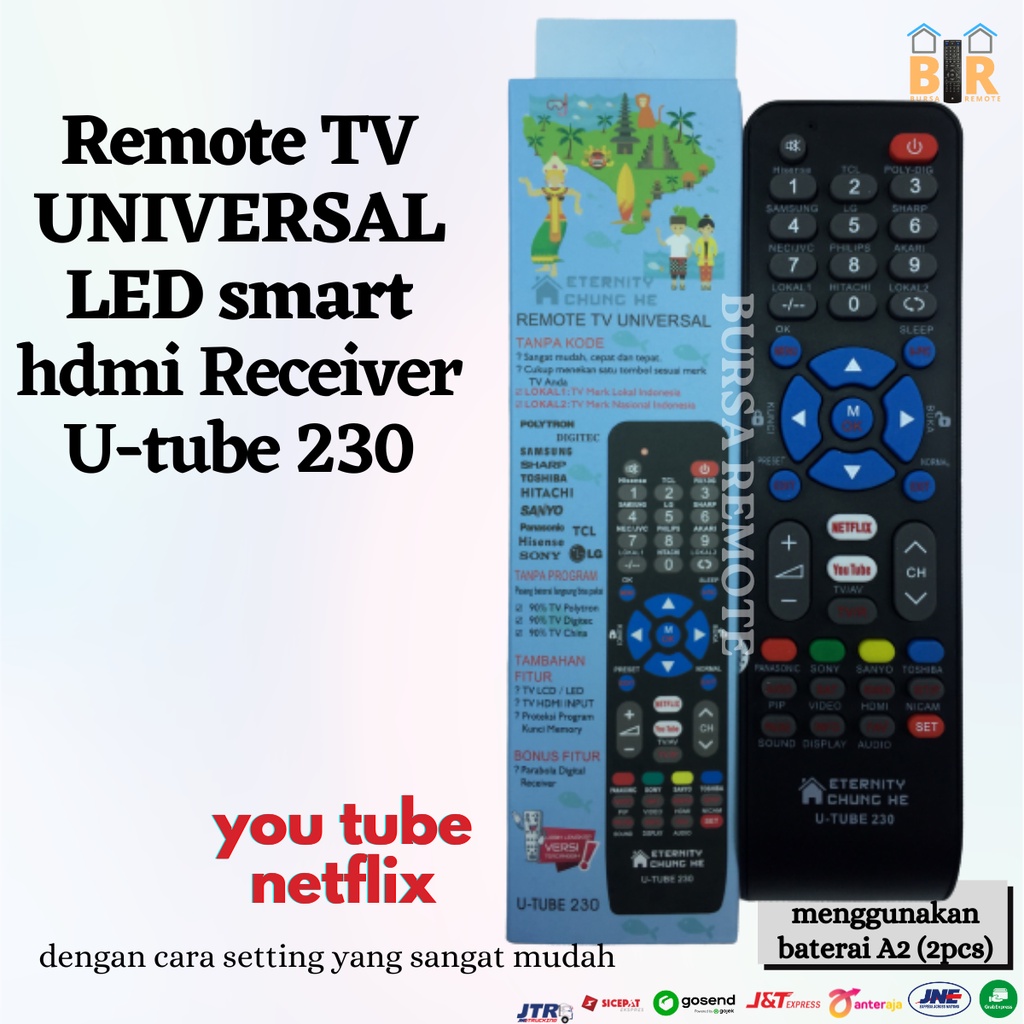 Remot Remote TV Universal tabung LCD LED SMART youtube netflix Receiver U-TUBE 230 (Hisense Advance Polyvision dll)