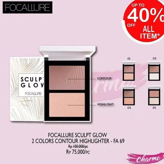 (READY &amp; ORI!) Focallure Sculpt Glow Contour Highlighter Palette Duo / 2 Colors FA 69 FA69 bronzer waterproof terbaru viral