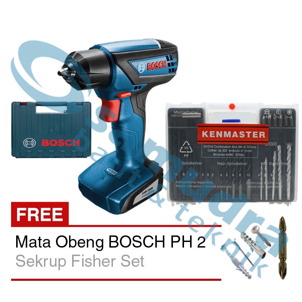 Mesin Bor Baterai BOSCH GSR 1000 + Mata Bor Set KENMASTER + Mata Obeng
