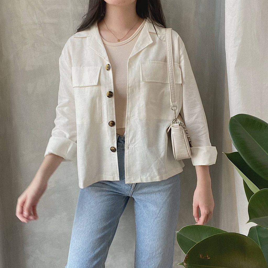 Cessa Linen Crop Outer // Kemeja Linen // Outer Linen // Atasan Wanita