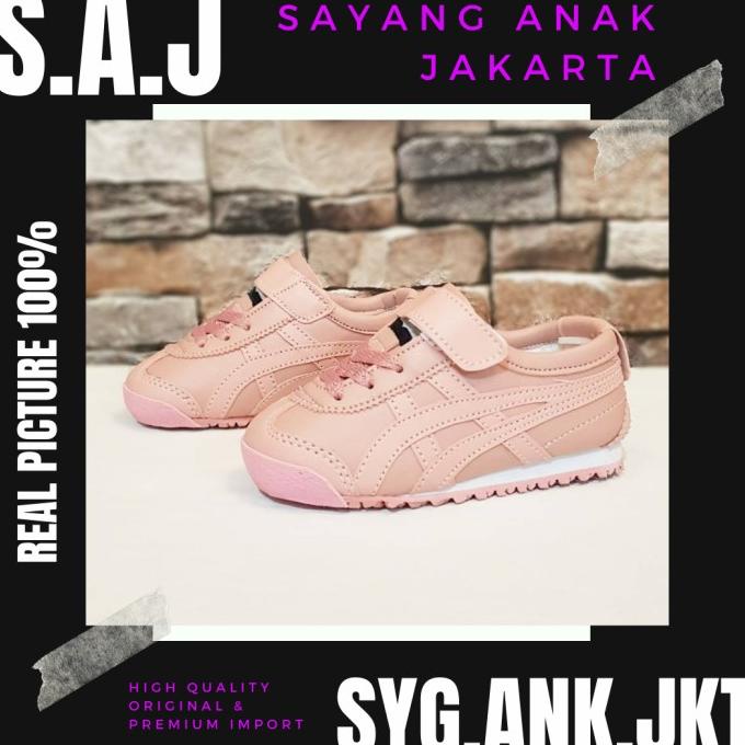 sepatu anak perempuan onitsuka tiger pink tali velcro