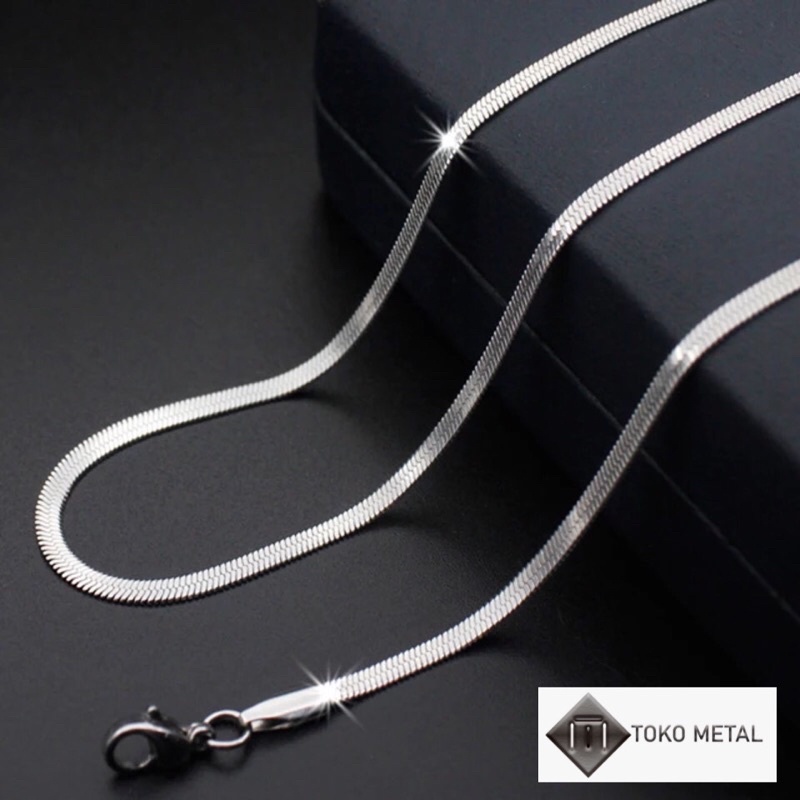 Kalung Titanium Pipih Pria dan Wanita Anti karat 3 mm [Toko Metal ]