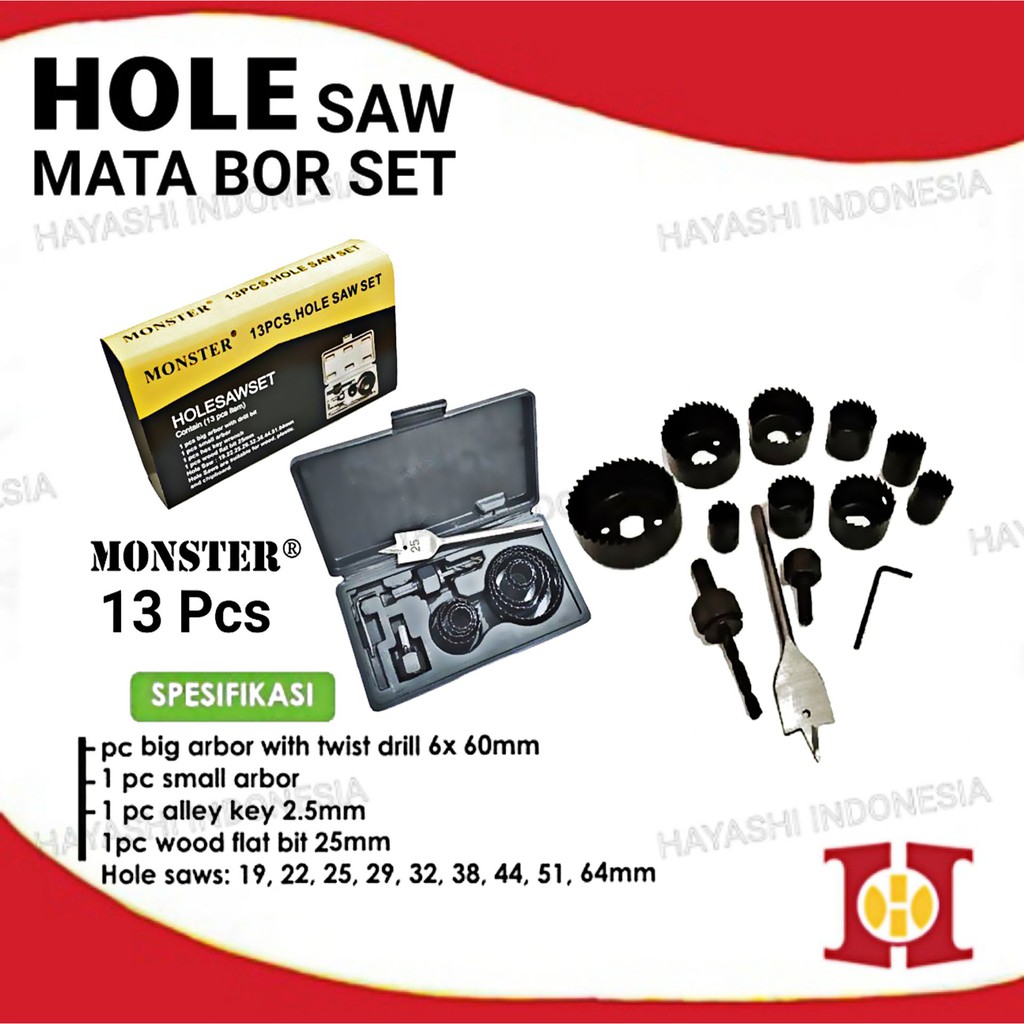 Hole Saw Holesaw Kit Set Mata Bor Pelubang Kayu Pipa PVC