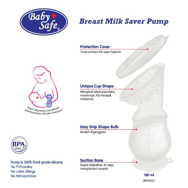 BABYSAFE Breast Milk Saver Pump 150ml  Silicone Breastpump Pompa ASI