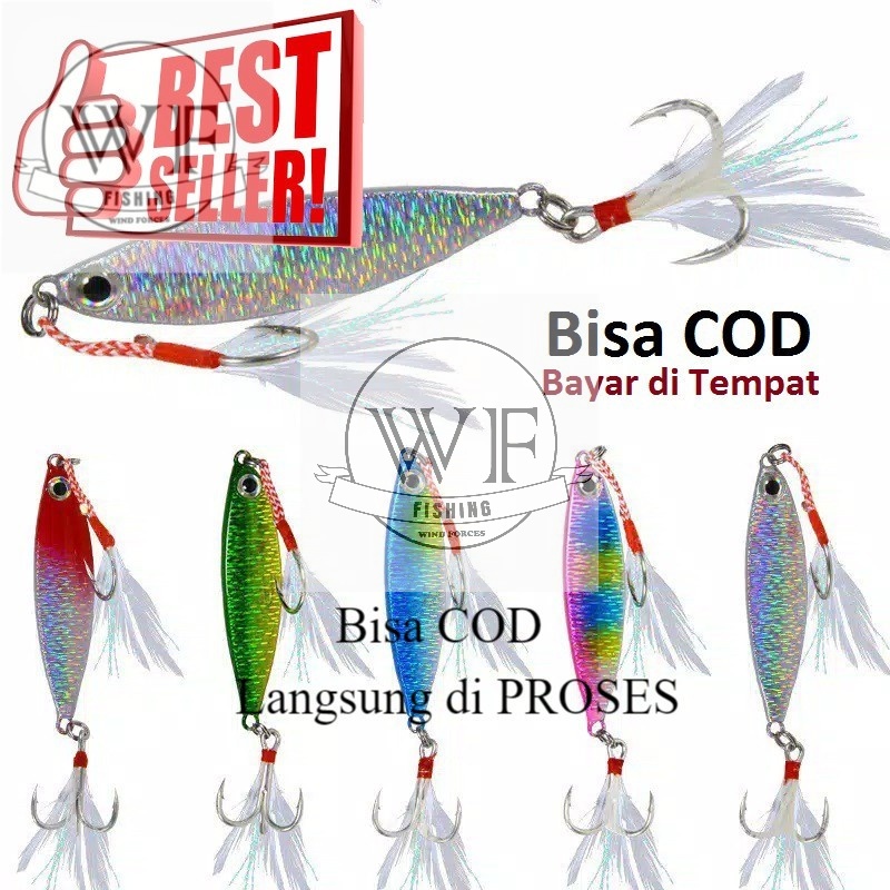 TERMURAH umpan casting umpan pancing metal jig berat 10g fishing lure berbulu umpan jiging lau