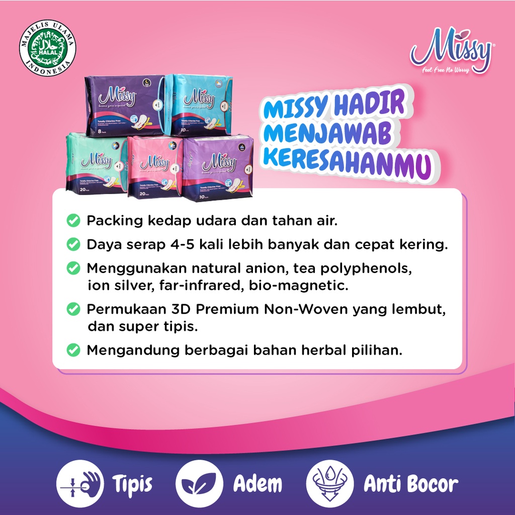 Paket Hemat Pembalut MISSY PANTYLINER, DAY dan SUPER NIGHT | Pembalut dan Pantyliner HERBAL Kesehatan  Wanita | Non Wings dan Wings | Perawatan Miss V Menstrual Pad Menstruasi | Anti Bacterial Jamur Virus | Anti Bocor