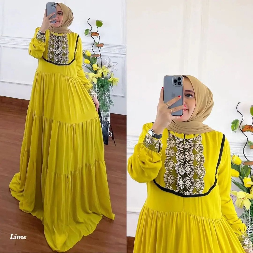 KIARA DRESS BL CERUTY BABYDOLL FULL PURING APLIKASI RENDA LD 110 CM PB 137 CM  BAJU GAMIS WANITA  ELEGAN DAN TRENDY BAJU MURAH BAJU SIMPLE 2022