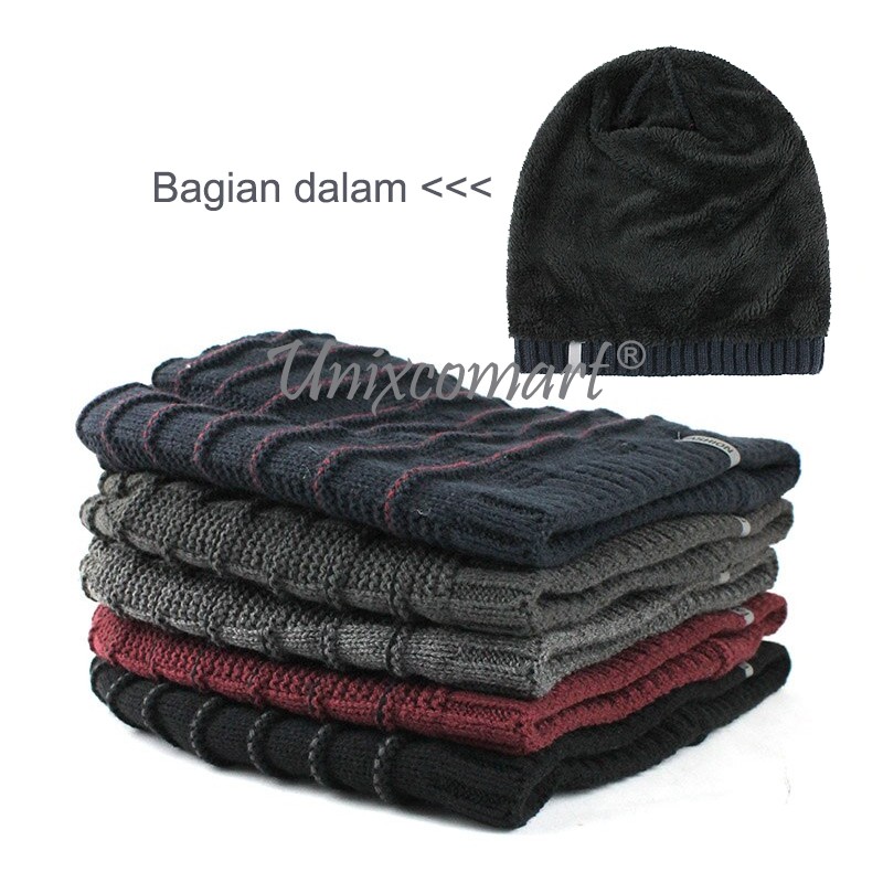 Kupluk Beanie CIRCULAR LINE Pria Wanita Dewasa Knitted Hat Bahan Rajut Tebal