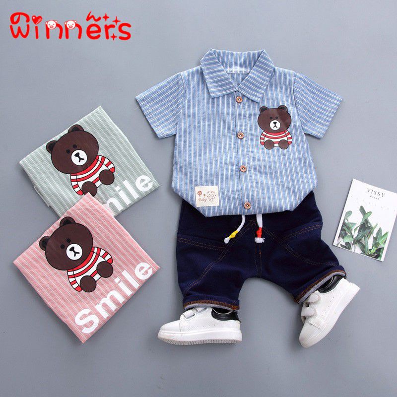 Winners Setelan Kaos T Shirt Garis Bayi Laki Laki Lengan