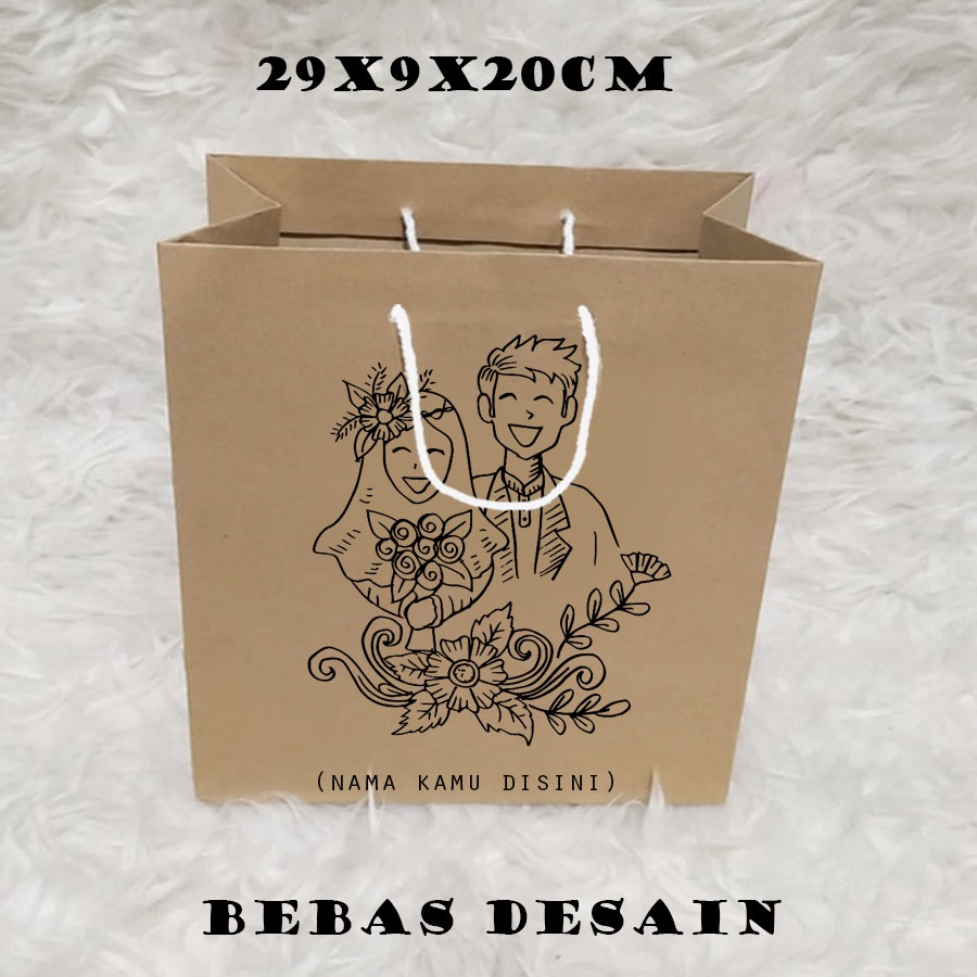 

(PAPER BAG CUSTOM) Paper Bag Mini Kado Sablon 29x9x20 Cm Paper Bag Kertas Coklat Souvenir Wedding Packing Olshop Packaging Online Shop Polos Murah