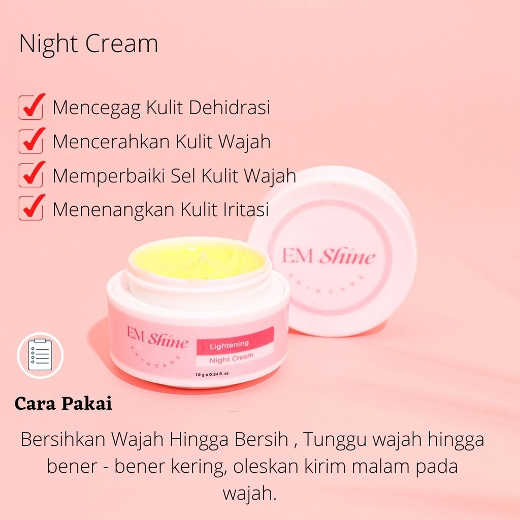 CS1- Em Shine Lightening Night Cream 10gr { BPOM ] - Wajah Cerah &amp; Halus