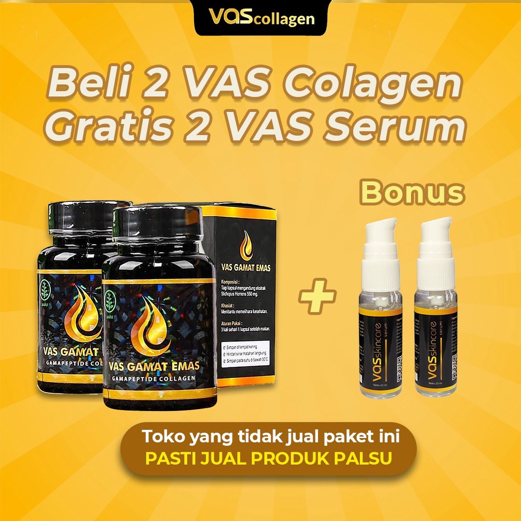 2 BOTOL VAS COLLAGEN bonus 2 VAS SERUM gamat emas colagen original 100% asli ori pencerah wajah kusa