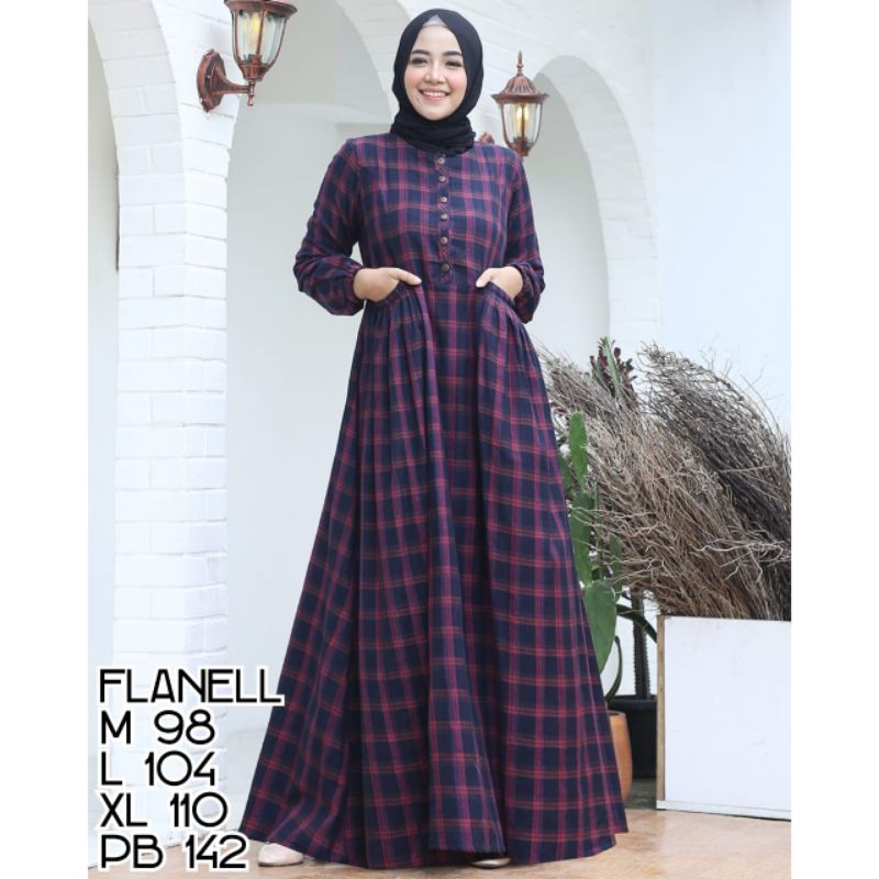 gamis linen dan fanel wanita