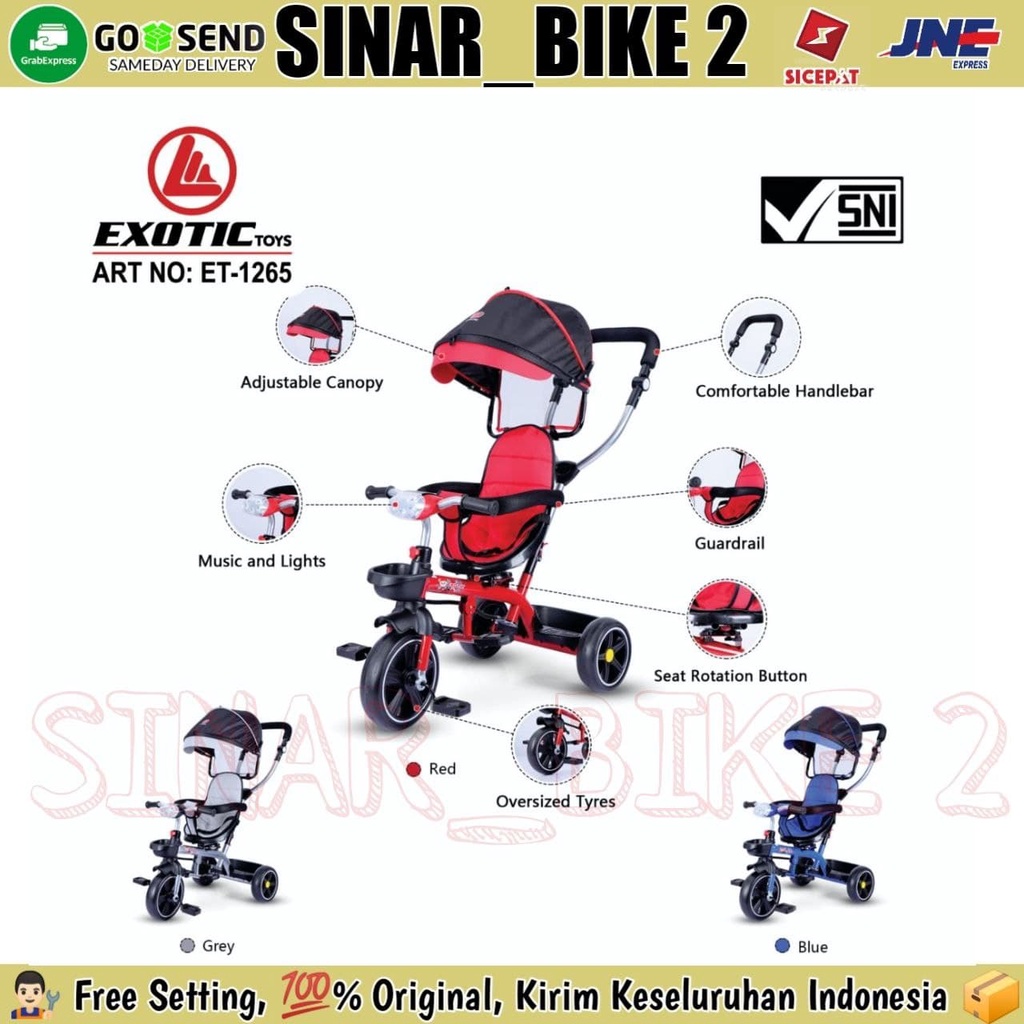 Sepeda Roda Tiga  Exotic ET-1265 Tricycle Stroller Anak Kursi Putar