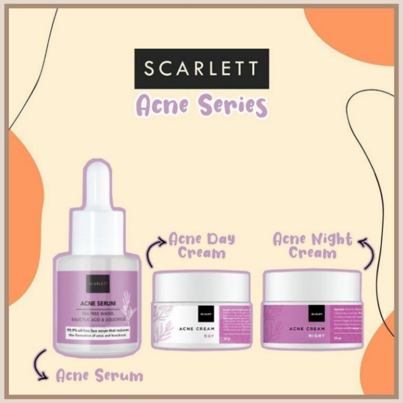 [COD] PAKET 3in1 PERAWATAN WAJAH ANTI JERAWAT SCARLETT | Scarlett Acne Serum+Day &amp; Night Cream ORI