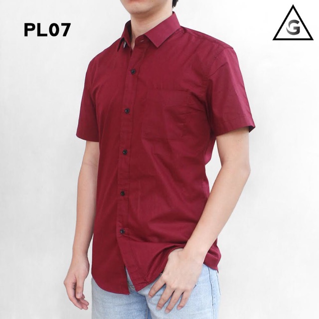 GWARDO Kemeja SLIMFIT Lengan PENDEK MAROON Pria PL07