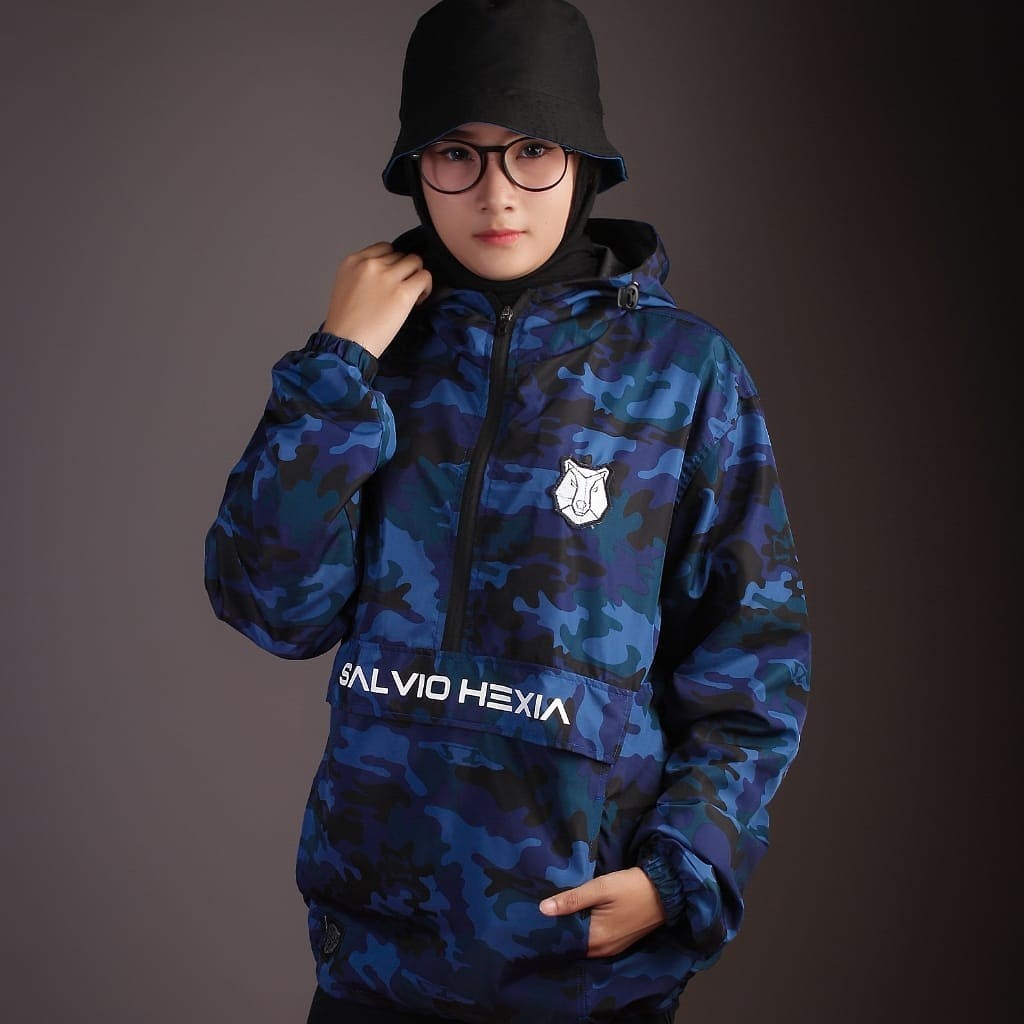 Jaket Parka Tracker Waterproof - Jaket Cagoule Camo Blue Salvio Bear Original