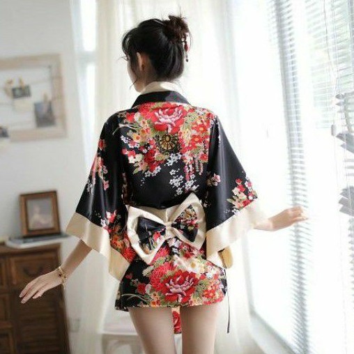 《Phiphii》PREMIUM Kimono Jepang Cosplay Sexy Lingerie Bahan Ice Silk Motif Bunga