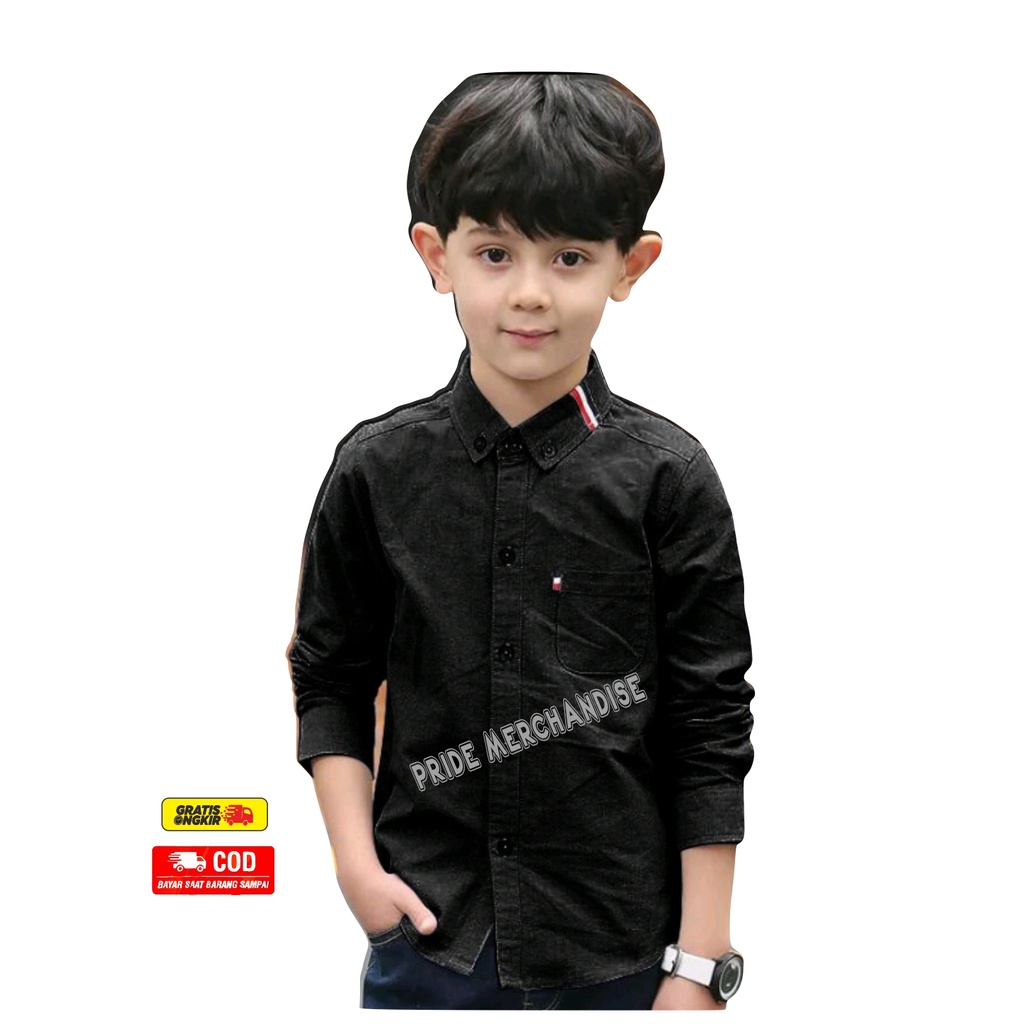 PRIDEMERCH - kemeja anak laki laki lengan panjang Warna Hitam kemeja anak Warna Hitam baju distro an