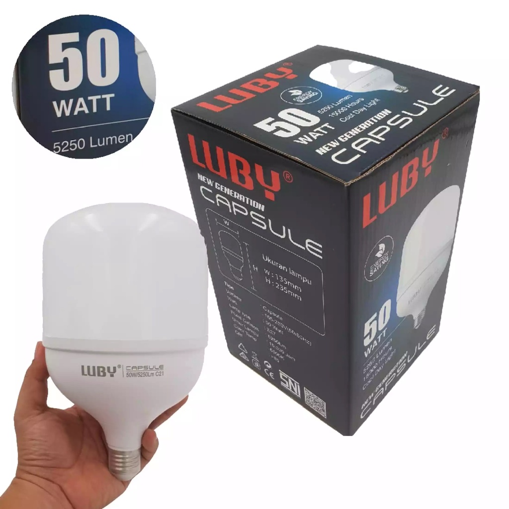 Lampu LED Putih 50 Watt Bohlam Capsule Luby New Generation Samsung Inside SNI Original