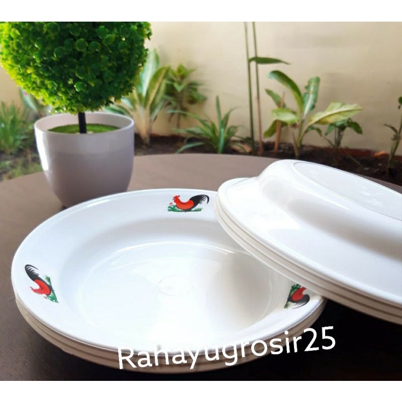 Piring Plastik Ayam Jago / Piring Ayam Jago Plastik Melamin Ukuran 9 inch 1 lusin 12pcs