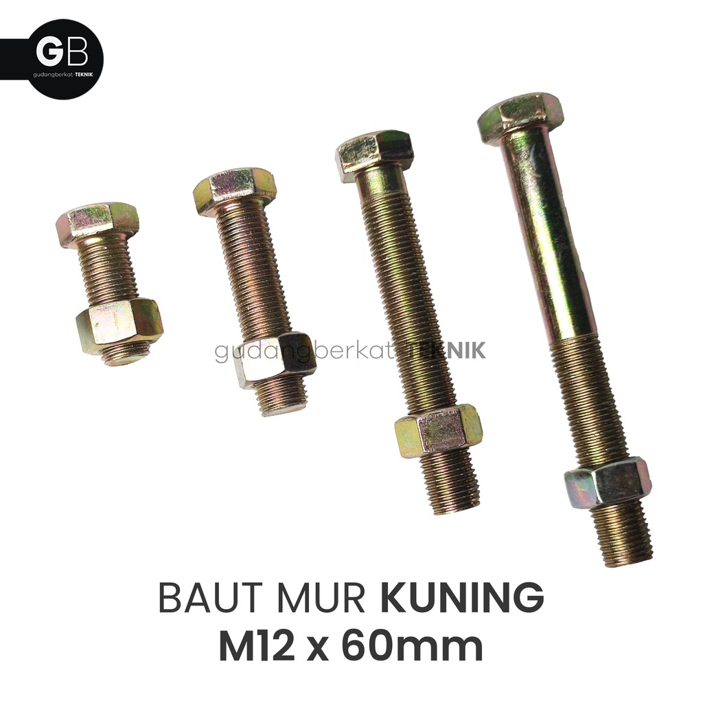 Baut Mur Kuning M12x60 / BMK 12x60 (60mm) / Baut M12 Kuning Kunci 17