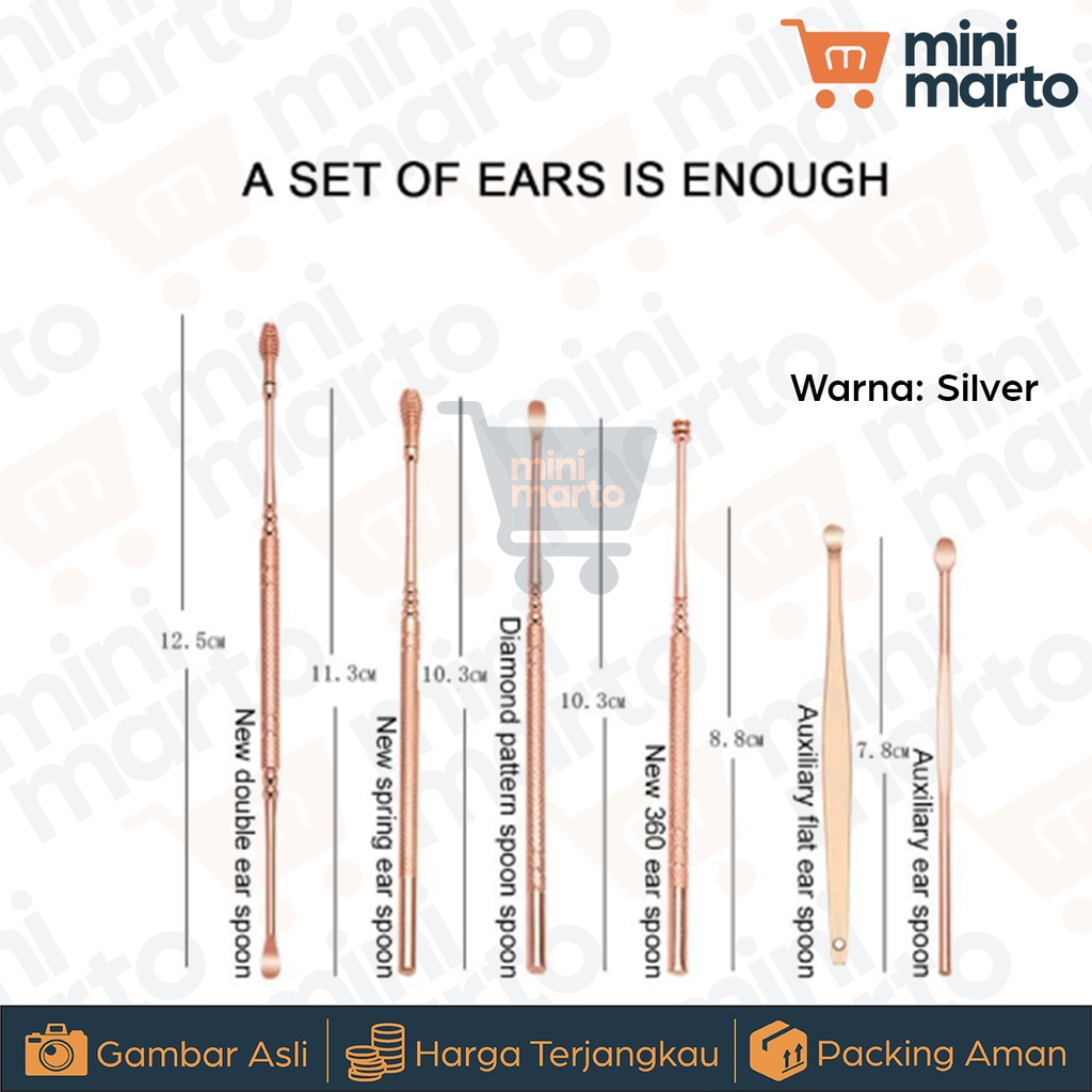 Pembersih Telinga Korek Kuping Ear Wax Picker 7 PCS Stainless 7in1 - Minimarto