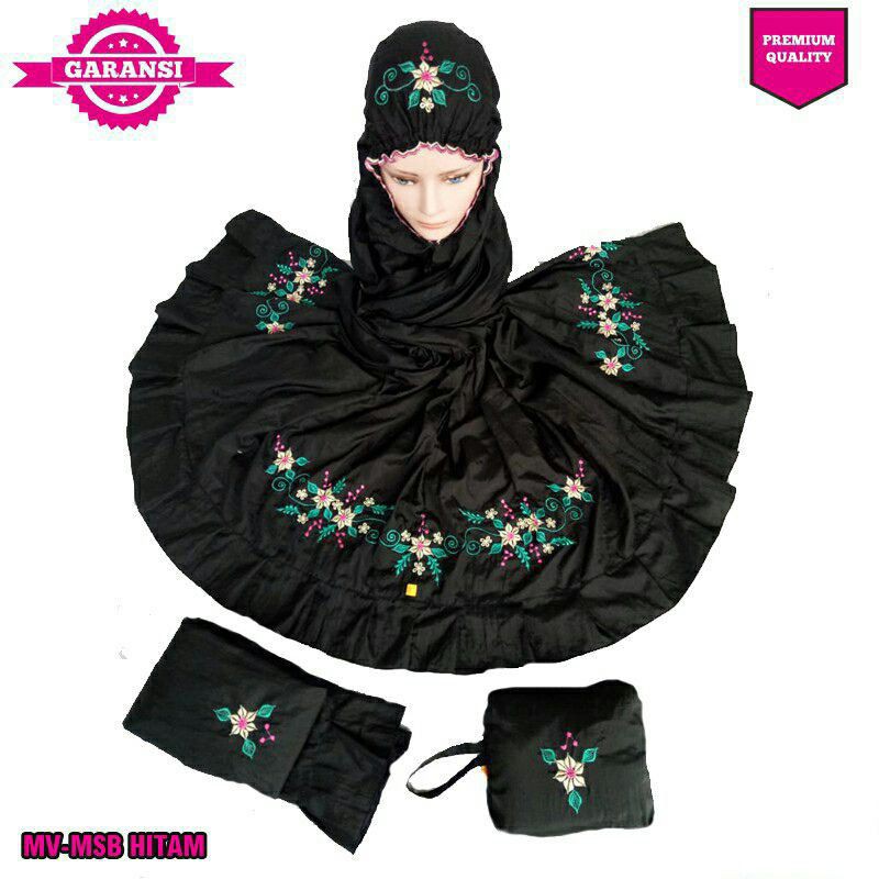 MV-MSB HITAM Mukena Parasut Premium Bordir Motif Bunga|Mukena Traveling