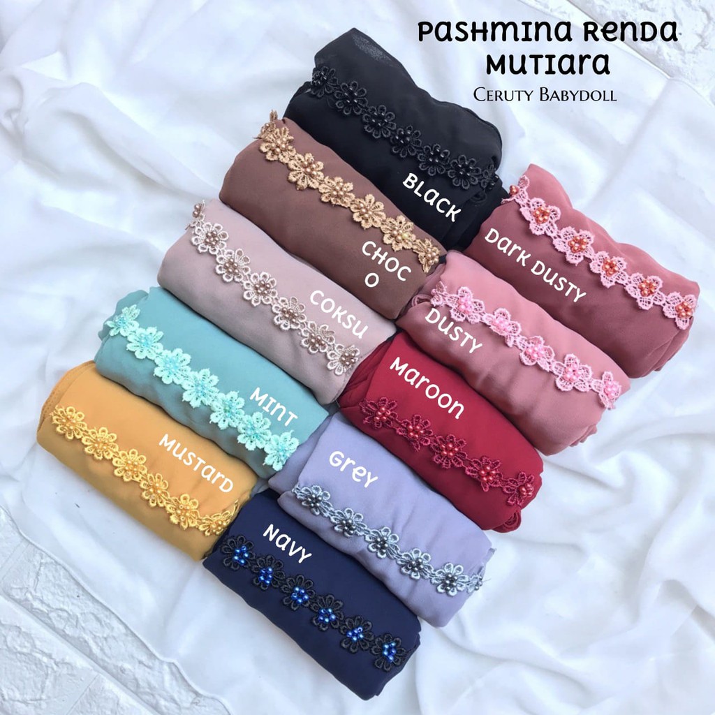 PASMINA TALI MUTIARA RENDA CERUTY BABYDOLL / HIJAB JILBAB PASHMINA INSTAN PEARLY