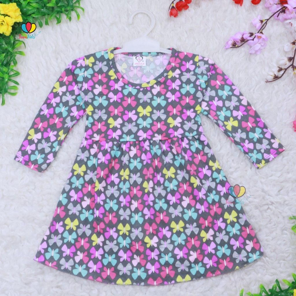 Dress Azizah 1-2 Tahun / Dres Anak Lengan Panjang Baju Harian Perempuan Fashion Kids Motif Adem