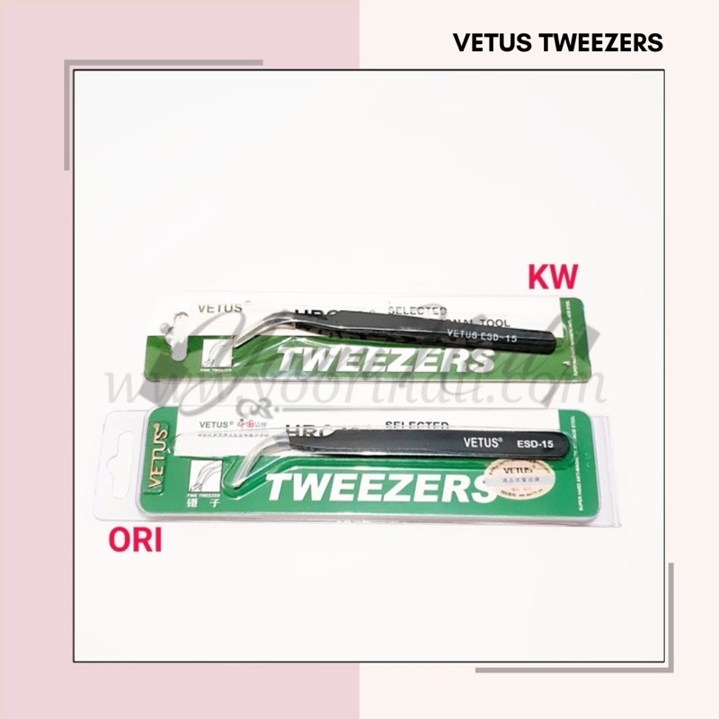 Pinset vetus hitam ORI tweezers vetus original pinset nail art eyelash pinset lurus bengkok