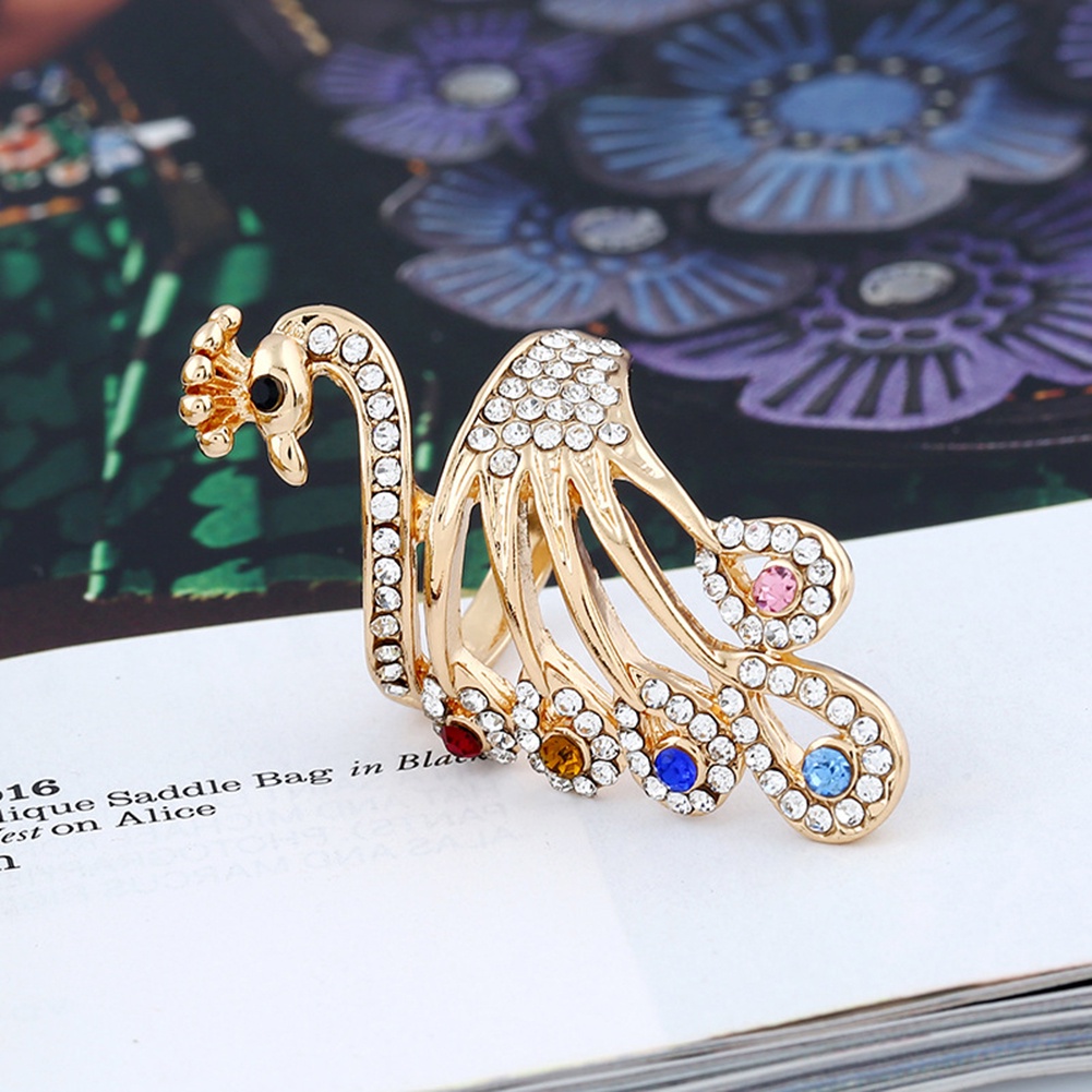 Hu Hu Hu Hu Hu Alat Bantu Pasang Kacamata♡ Cincin Wanita Bahan Alloy Desain Merak Hias Berlian Imitasi Gaya Elegan Untuk Pernikahanpesta