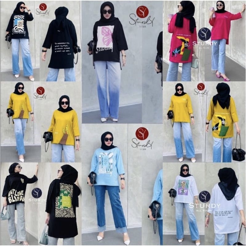 Aldira Kaos Oversize Wanita Hijab / Style Kaos Oversize Wanita / Outfit Kaos Oversize / Kaos Lengan 