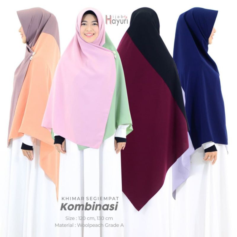 Size 130cm Khimar Segi Empat Kombinasi Hijab Hayuri