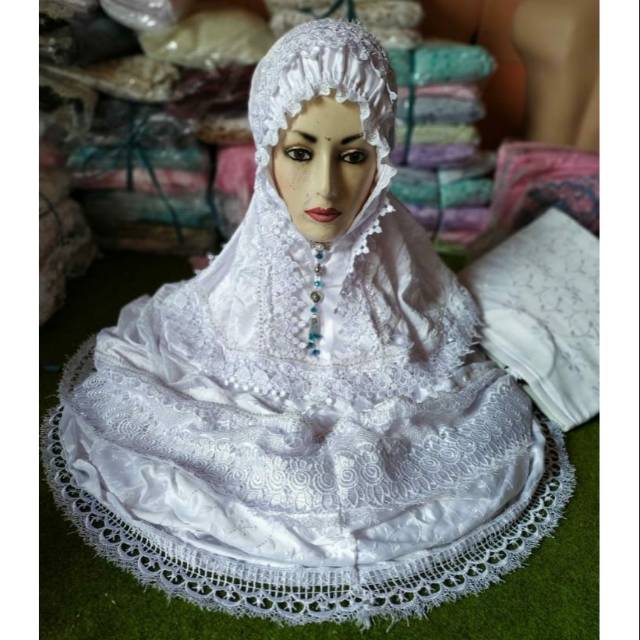 MUKENA PRADA TERUSAN/MUKENA RENDA PRADA/MUKENA LAJURAN/MUKENA BORDIR PUTIH