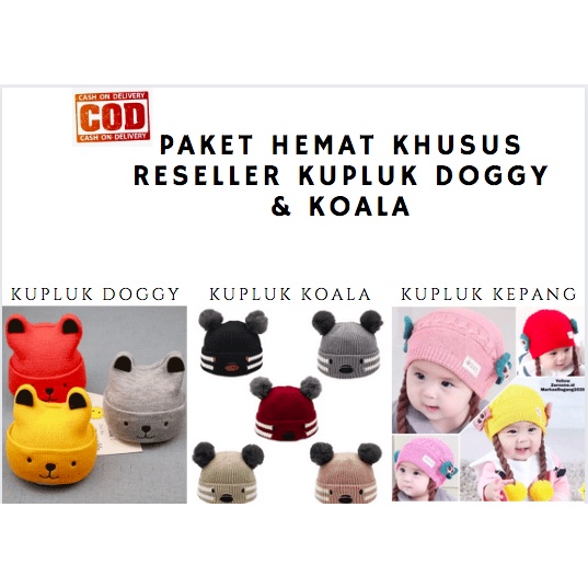 PAKET HEMAT KHUSUS RESELLER KUPLUK RAJUT ANAK KARAKTER DOGGY KOALA KEPANG