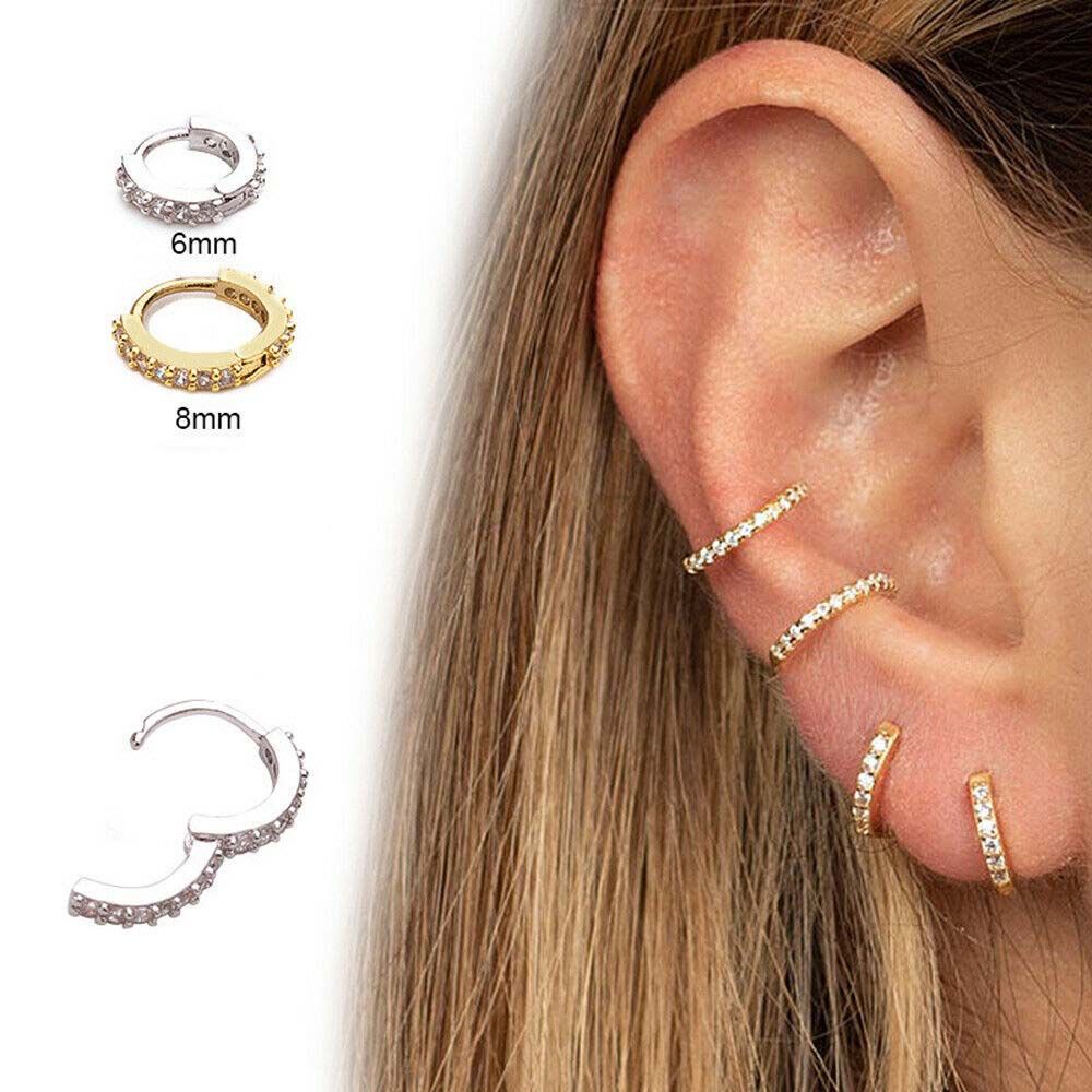 Needway  Fashion Hoop Earrings Clicker Piercing Jewelry Ear Ring 6/8mm Accessories Punk Septum Rose Gold/Silver Color Daith Nose Ring/Multicolor